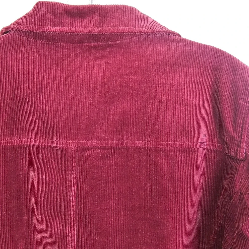 Talbots Corduroy Jacket Womens L Wine Maroon Button Front Classic Casual Trucker